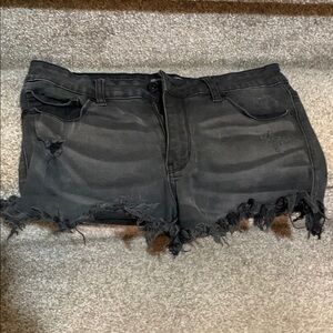 Distressed Black Denim Shorts